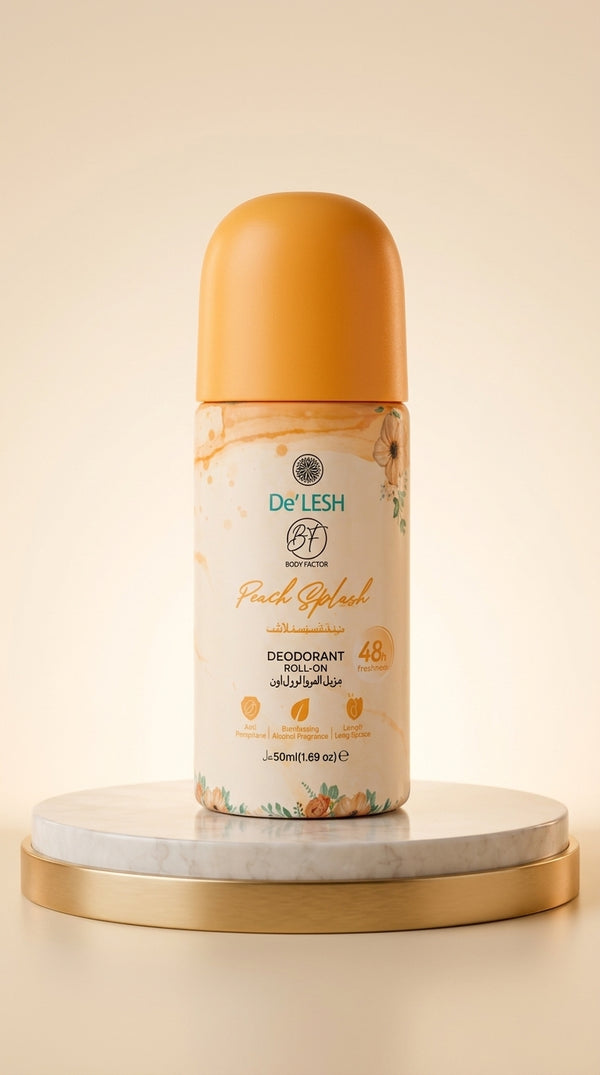 De'LESH Peach Splash Roll-On: 48H Freshness & Gentle Care (50ml)
