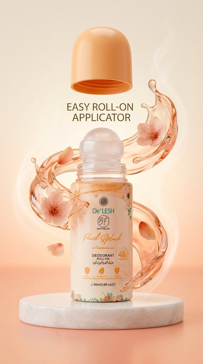 De'LESH Peach Splash Roll-On: 48H Freshness & Gentle Care (50ml)