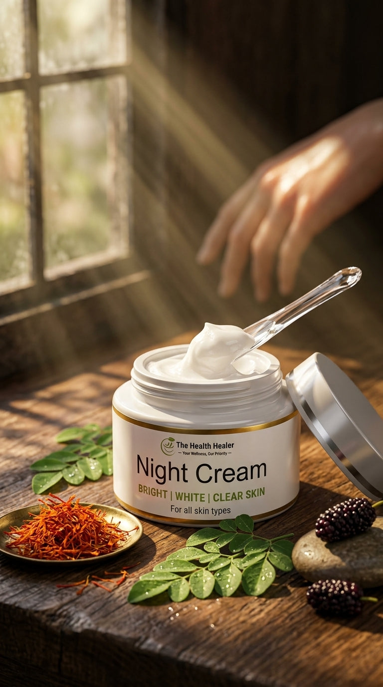 The Health Healer Night Cream – Bright, White & Clear Skin | Aloe Vera, Saffron, Mulberry & Rose Hip Oil