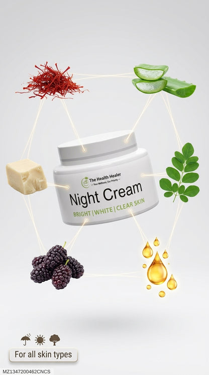 The Health Healer Night Cream – Bright, White & Clear Skin | Aloe Vera, Saffron, Mulberry & Rose Hip Oil