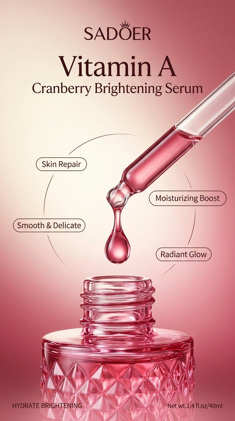 SADOER Vitamin A Cranberry Brightening Serum with Niacinamide & Hyaluronic Acid | Hydrating Face Serum for Dry & Dull Skin | 40ml