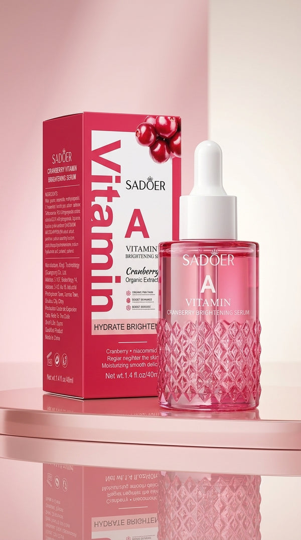 SADOER Vitamin A Cranberry Brightening Serum with Niacinamide & Hyaluronic Acid | Hydrating Face Serum for Dry & Dull Skin | 40ml