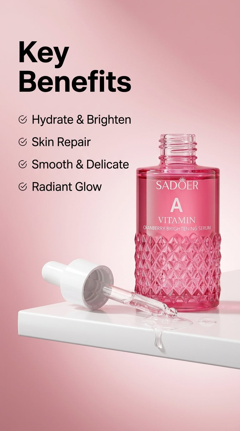 SADOER Vitamin A Cranberry Brightening Serum with Niacinamide & Hyaluronic Acid | Hydrating Face Serum for Dry & Dull Skin | 40ml