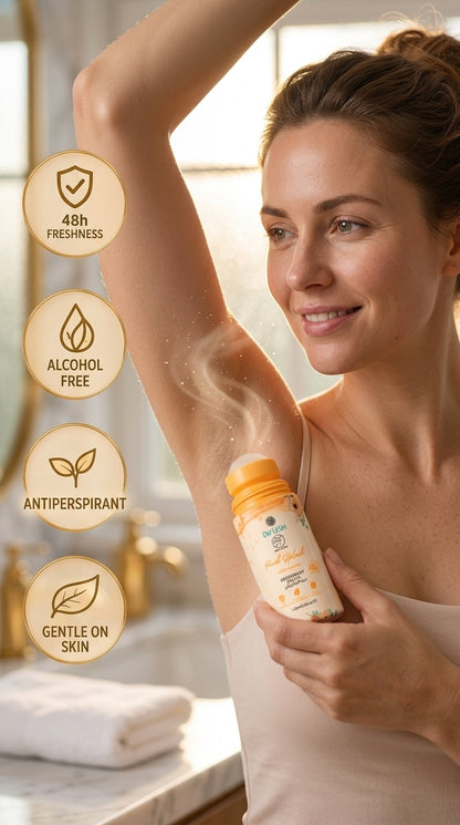 De'LESH Peach Splash Roll-On: 48H Freshness & Gentle Care (50ml)